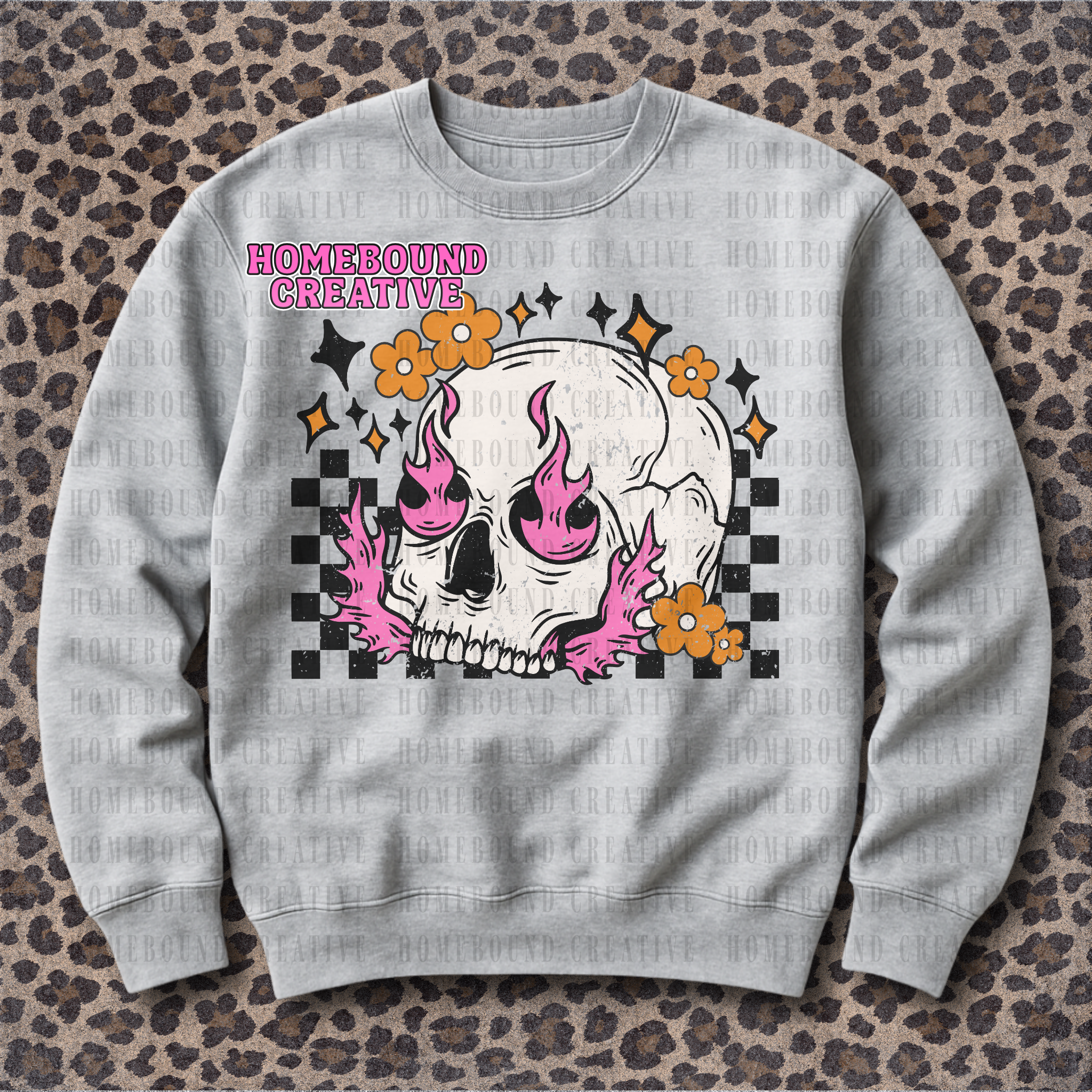 Floral Checkered Skull PNG