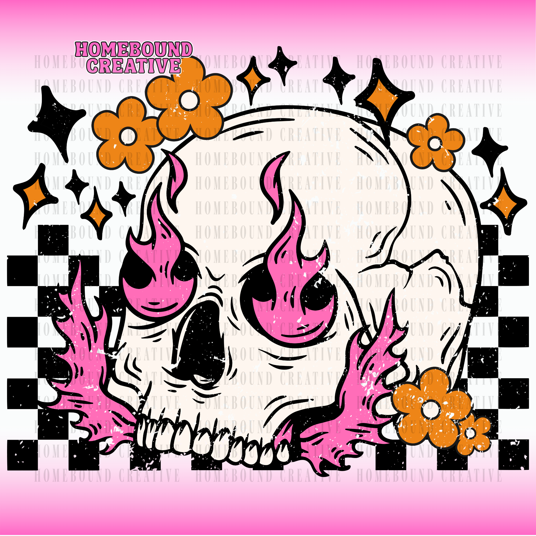 Floral Checkered Skull PNG