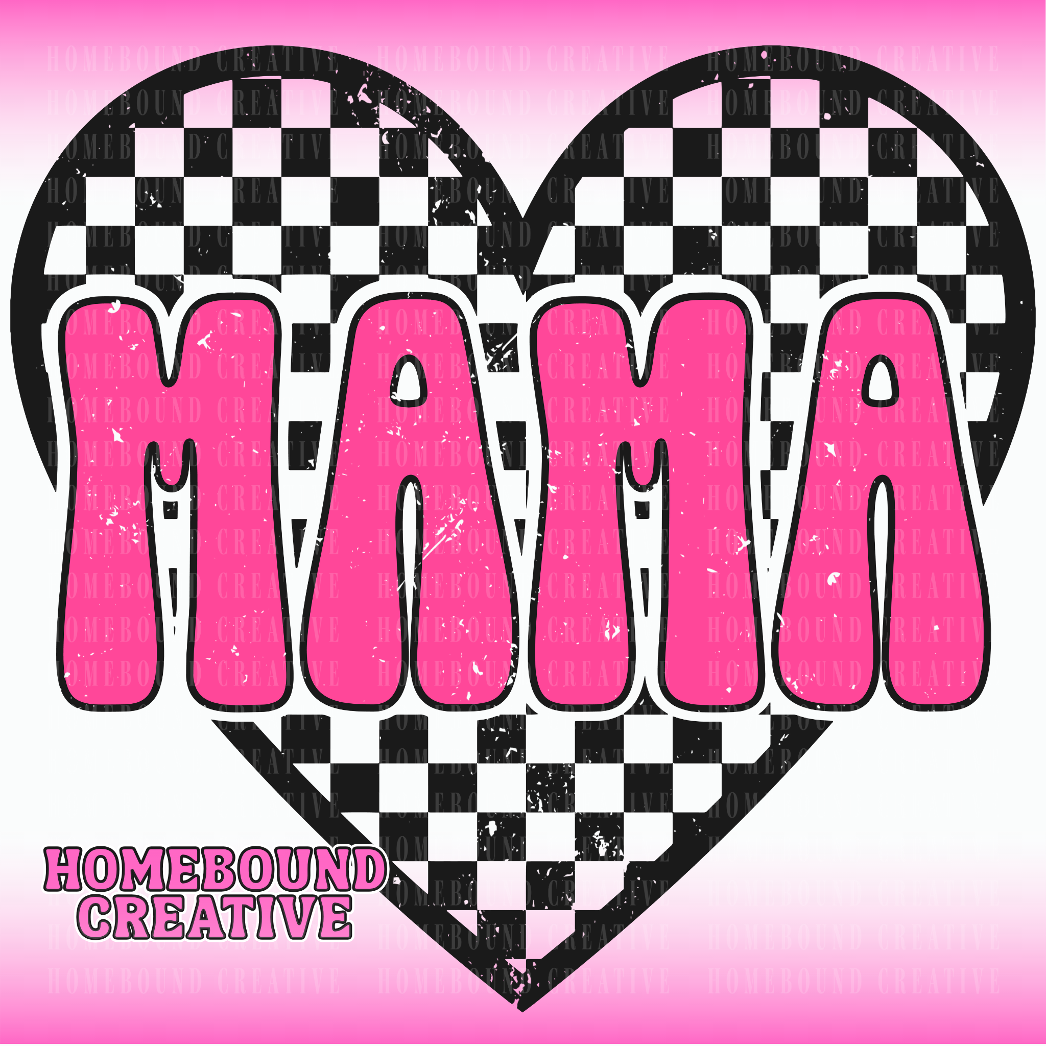 Checkered Heart Mama PNG