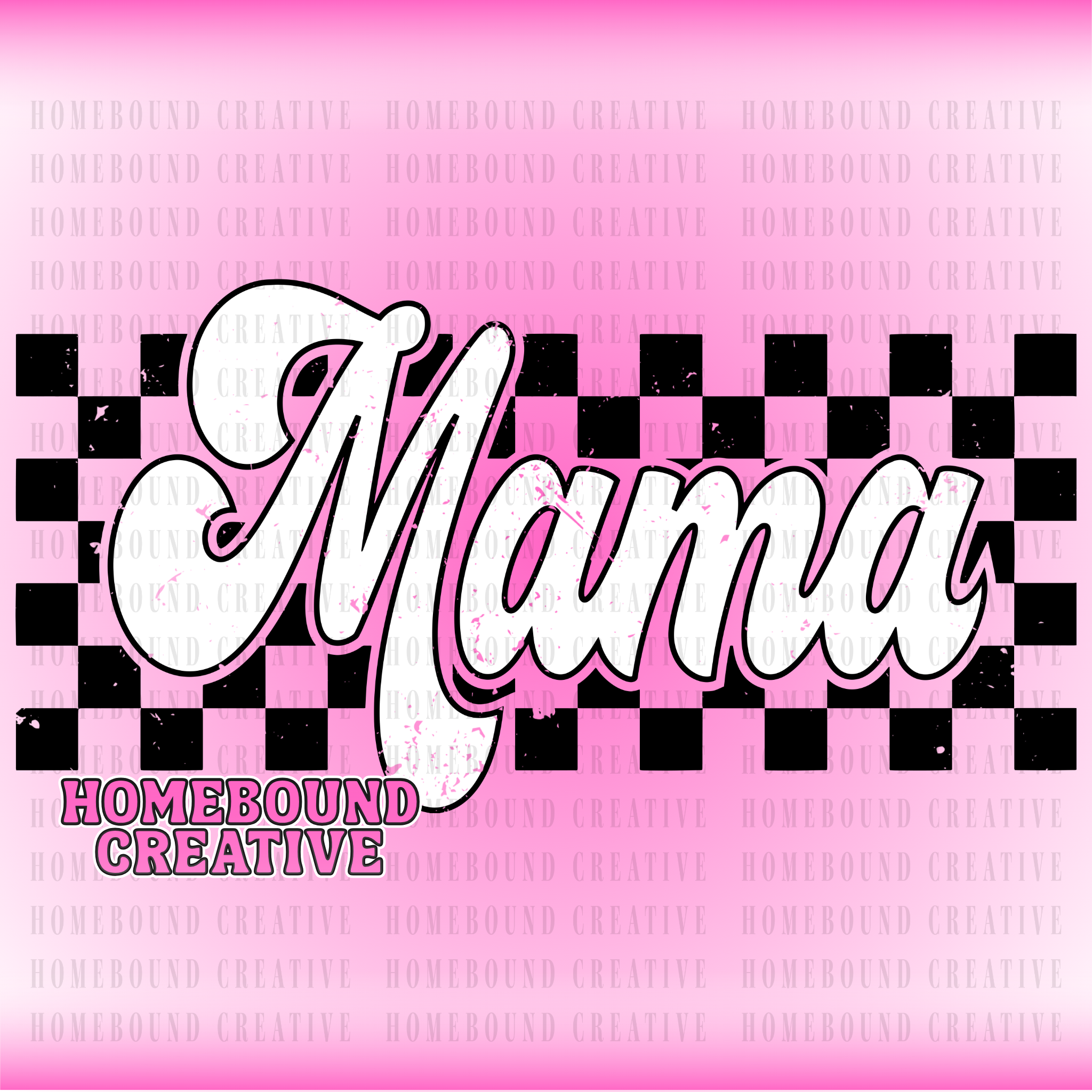 Outline Retro Checkered Mama PNG
