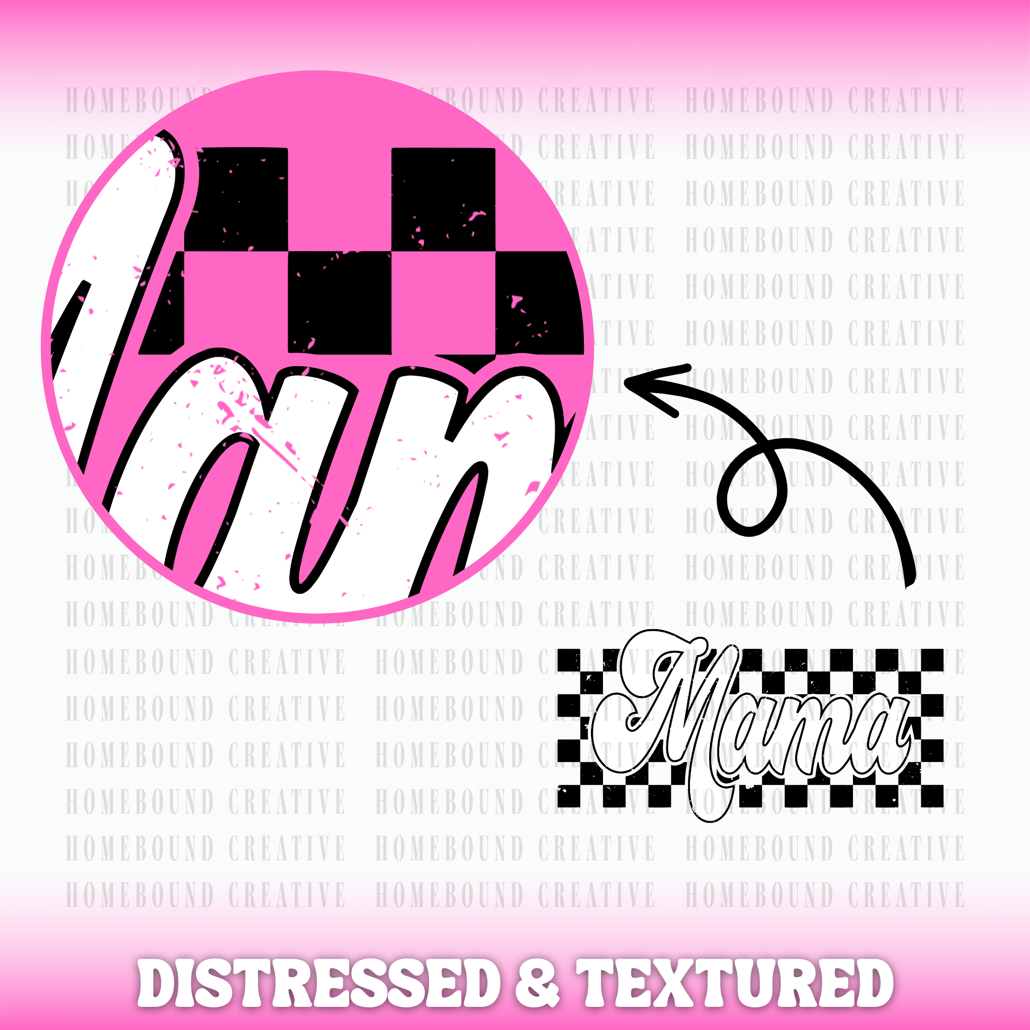 Outline Retro Checkered Mama PNG