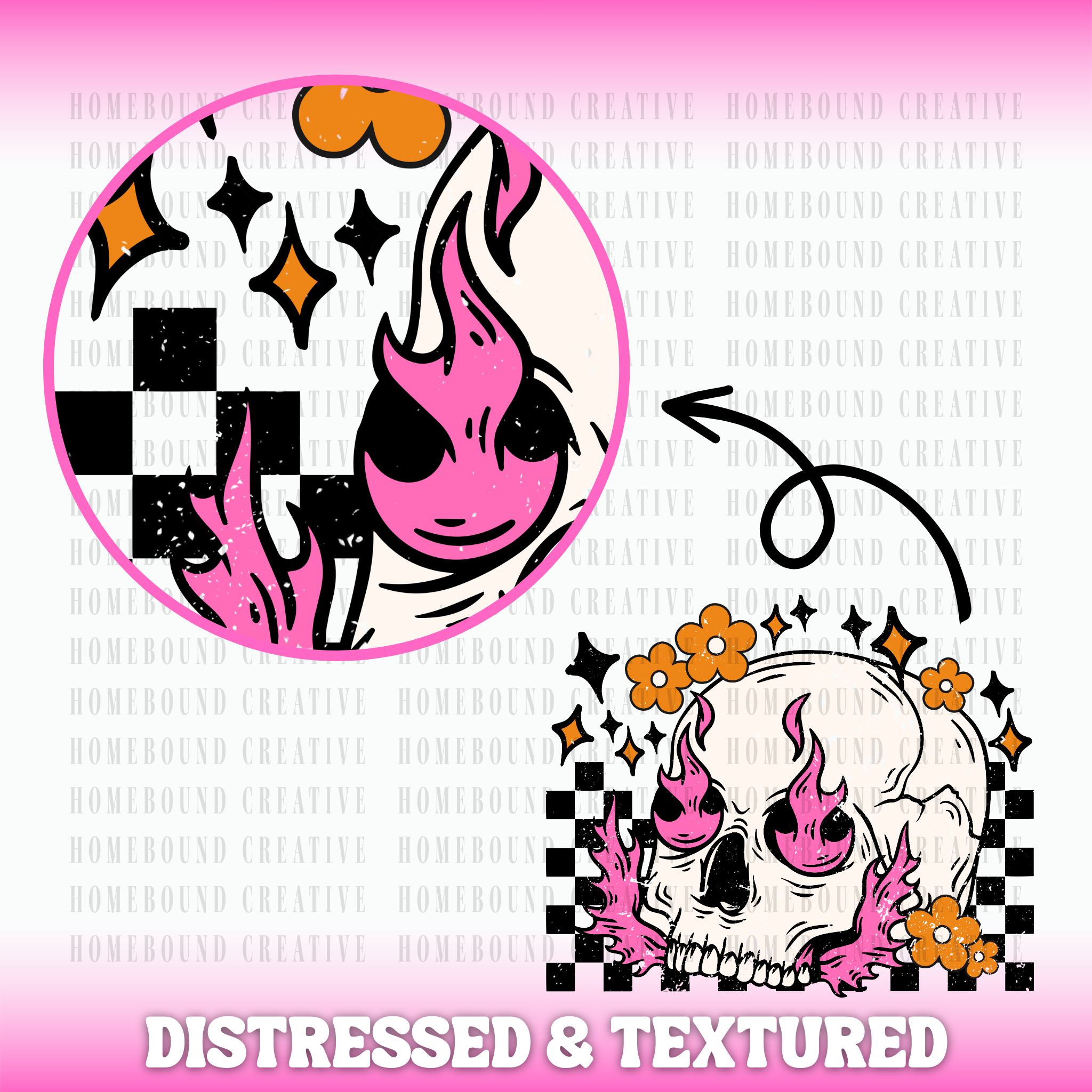 Floral Checkered Skull PNG